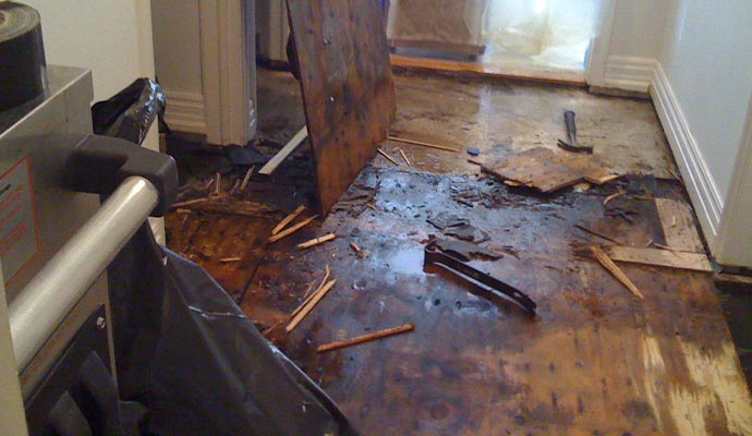 water damaged wooded floor