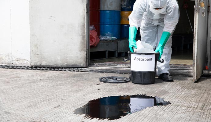 professional worker cleaning oil-spill