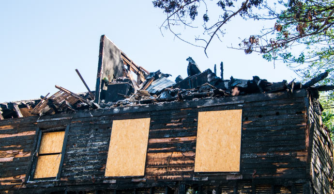 A house severely damaged by fire