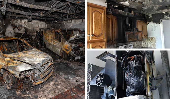 collage of garage, kitchen, and ac fire