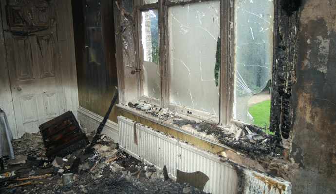 A fire damaged room