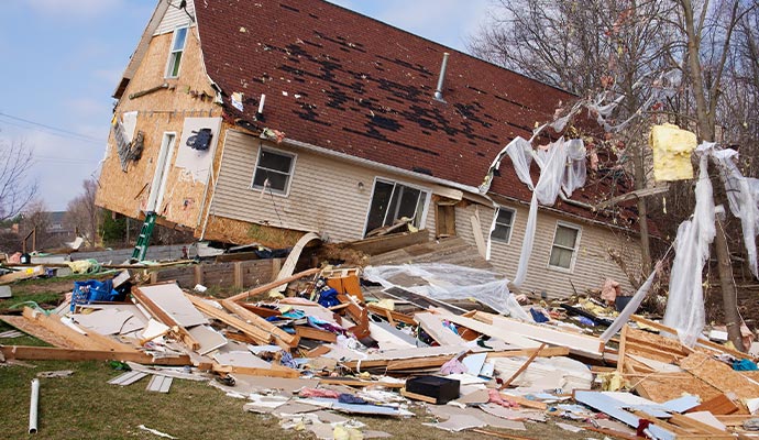 A house severely damaged by a tornado