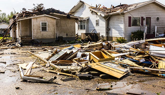 storm damaged house