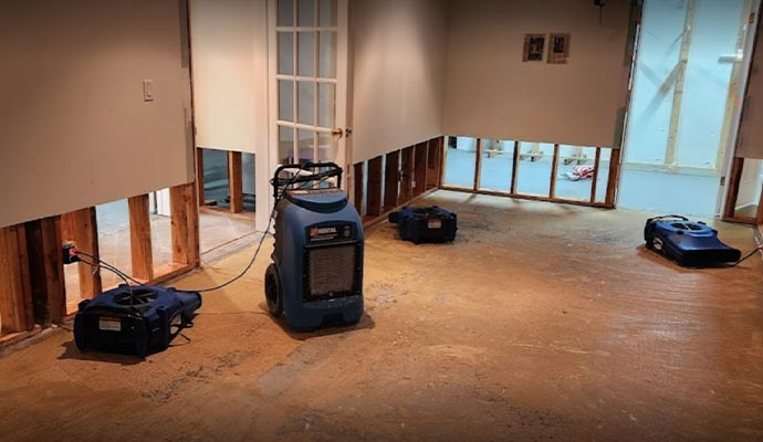 Room with water damage restoration equipment