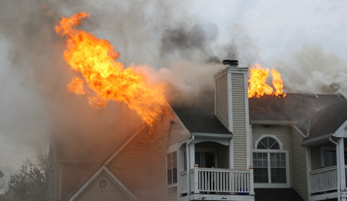 A house burning on fire