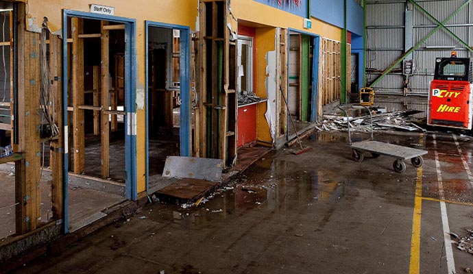 flood damaged warehouse