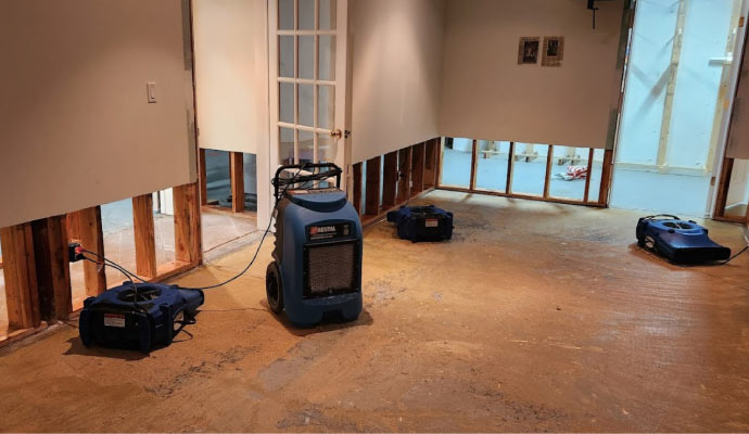 Water damage restoration with equipment