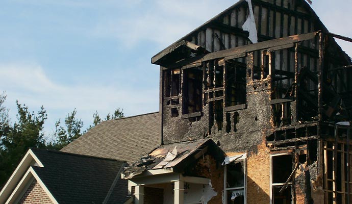 A house severely damaged by fire