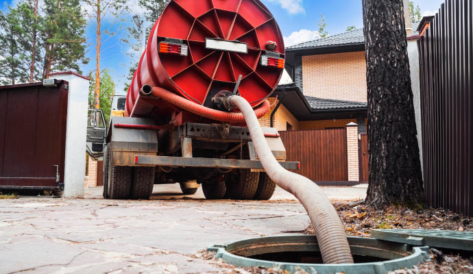 A septic tank cleaning truck